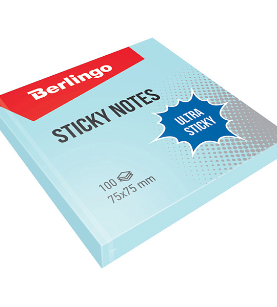 Самоклеящийся блок Berlingo "Ultra Sticky", 75*75мм, 100л, пастель, голубой