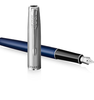 Ручка перьевая Parker "Sonnet Sand Blasted Metal&Blue Lacquer" черная, 0,8мм, подарочная упаковка