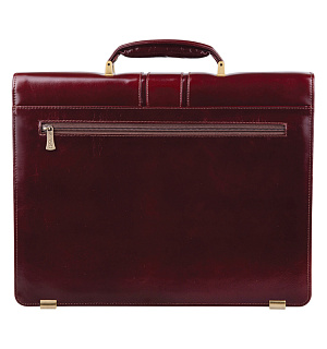 Портфель Delucci "Гиперион", кожа, темный коньяк, 2 отделения, метал. замок, с ремнем