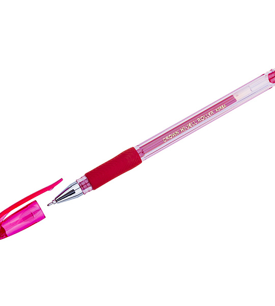 Ручка гелевая Crown "Hi-Jell Needle Grip" красная, 0,7мм, грип, игольчатый стержень, штрих-код