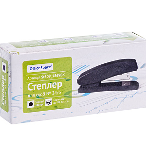Степлер №24/6 OfficeSpace до 20л., пластиковый корпус, черный