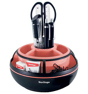 Настольный органайзер Berlingo "Instinct", 9 предметов, вращающийся, черный/фламинго