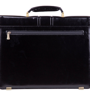 Портфель Delucci "Гиперион", кожа, черный, 2 отделения, метал. замок, с ремнем