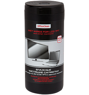 Салфетки чистящие влажные OfficeClean "PRO" для ЖК и других экранов, в тубе, 100шт.