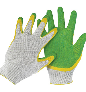 Перчатки х/б 13 класс OfficeClean, стандарт, с 2-ным латекс покрытием, цвет ассорти, (42-44г)