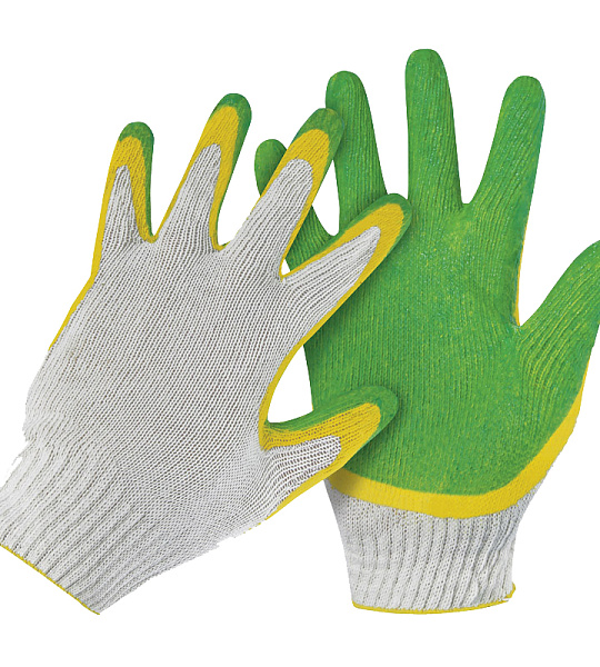 Перчатки х/б 13 класс OfficeClean, стандарт, с 2-ным латекс покрытием, цвет ассорти, (42-44г)