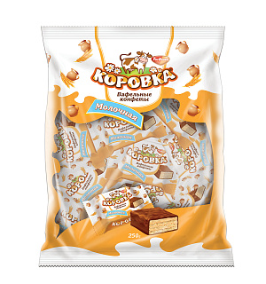 Конфеты шоколадные РОТ ФРОНТ "Коровка", вафельные с молочной начинкой, 250 г, пакет, РФ09755