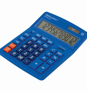 Калькулятор настольный BRAUBERG EXTRA-12-BU (206x155 мм), 12 разрядов, двойное питание, СИНИЙ, 250482