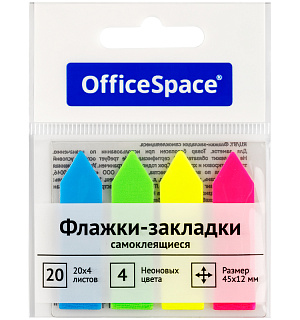 Флажки-закладки OfficeSpace, 45*12мм, стрелки, 20л*4 неоновых цвета, европодвес
