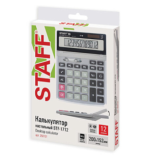 Калькулятор настольный металлический STAFF STF-1712 (200х152 мм), 12 разрядов, двойное питание, 250121