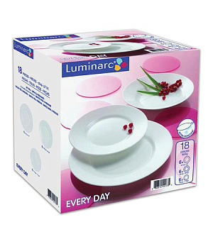 Набор посуды столовый, 18 предметов, белое стекло, Everyday, LUMINARC, G0566