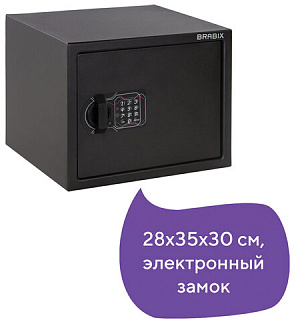 Сейф мебельный BRABIX "SF-280EL", 280х350х300 мм, электронный замок, черный, 291149, S103BR212414