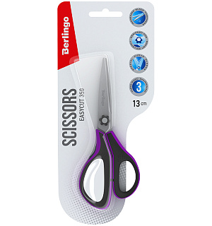 Ножницы Berlingo "Easycut 350", 13см, сиреневые, эргономичные ручки, мягкие вставки, европодвес