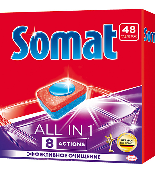 Таблетки для посудомоечных машин Somat "All in 1", 48шт.