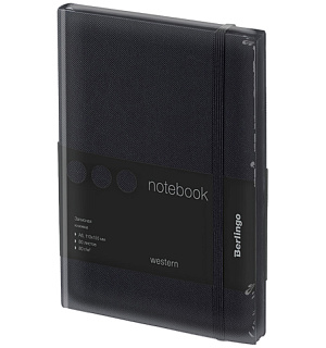 Записная книжка А6 80л., кожзам, Berlingo "Western", черный срез, с резинкой, черный