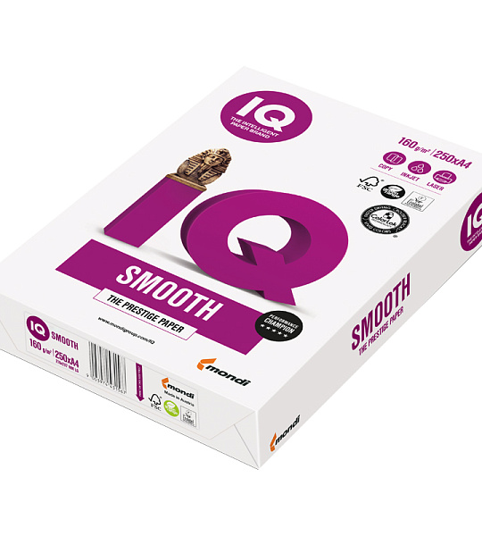 Бумага IQ "Smooth", А4, 160г/м2, 250л., 170%