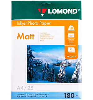 Фотобумага А4 для стр. принтеров Lomond, 180г/м2 (25л) матовая односторонняя
