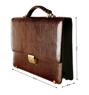 Портфель Delucci "Калипсо", кожа, коричневый крокодил, 1 отделение, метал. замок, с ремнем