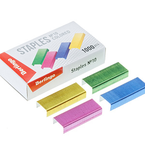 Скобы для степлера №10 Berlingo, цветные, 1000шт.