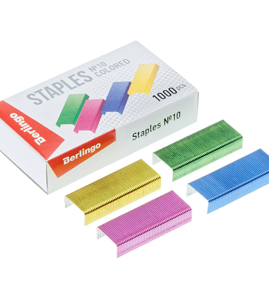 Скобы для степлера №10 Berlingo, цветные, 1000шт.