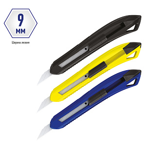 Нож канцелярский 9мм Berlingo "Razzor 100", push-lock, ассорти, европодвес