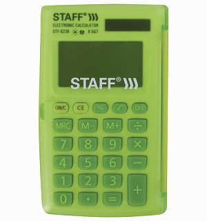 Калькулятор карманный STAFF STF-6238 (104х63 мм), 8 разядов, двойное питание, БЕЛЫЙ С ЗЕЛЁНЫМИ КНОПКАМИ, блистер, 250283