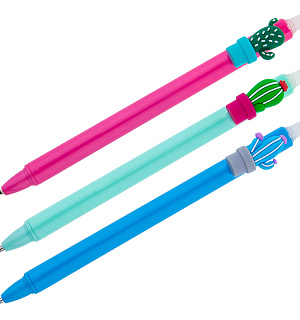 Ручка гелевая стираемая автоматическая MESHU "Cactus" синяя, 0,5мм, корпус ассорти