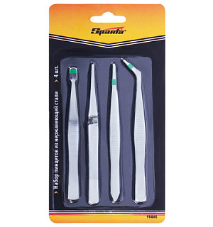 Набор пинцетов из нержавеющей стали, 4 предмета, SPARTA, блистер, 914845
