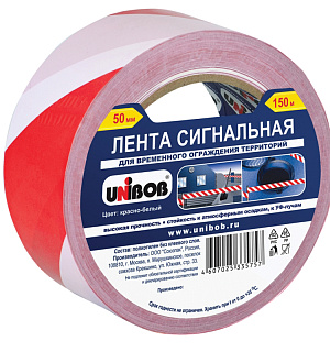 Лента сигнальная Unibob, 50мм*150м, красно-белая, ИУ