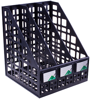 Лоток для бумаг вертикальный СТАММ, сборный, 3 отделения, черный