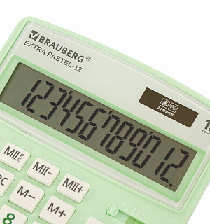 Калькулятор настольный BRAUBERG EXTRA PASTEL-12-LG (206x155 мм), 12 разрядов, двойное питание, МЯТНЫЙ, 250488