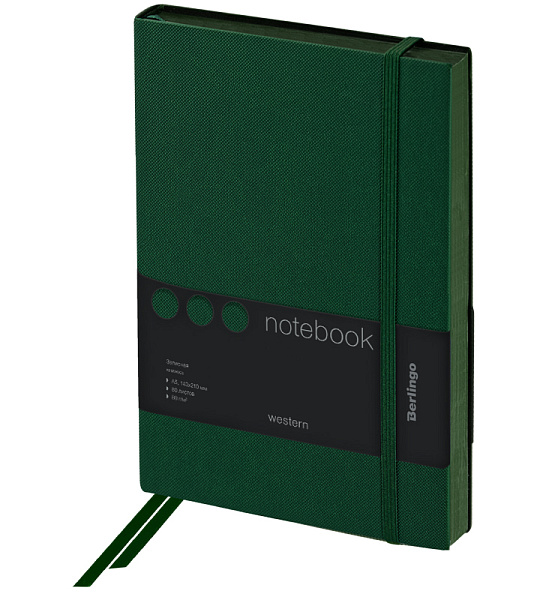 Записная книжка А5 80л., кожзам, Berlingo "Western", с резинкой, зеленый