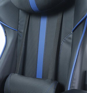 Кресло компьютерное BRABIX "GT Carbon GM-120", две подушки, экокожа, черное/синее, 531930