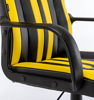 Кресло компьютерное BRABIX "Stripe GM-202", экокожа, черное/желтое, 532510