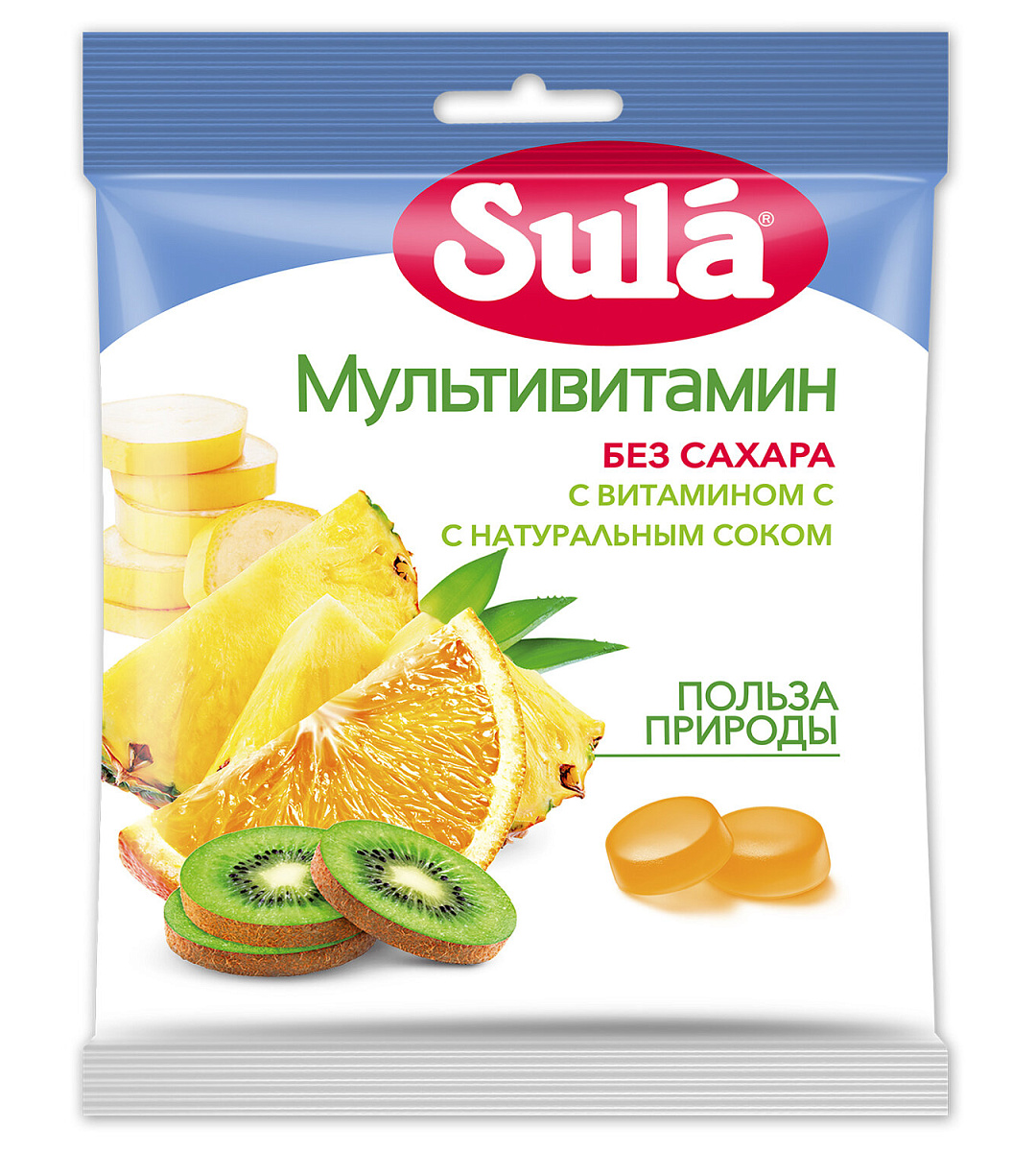 Карамель леденцовая SULA (Зула) "Мультивитамин", без сахара с витамином С, 60 г, 86589
