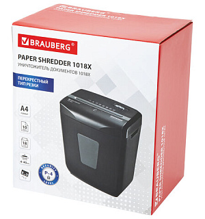 Уничтожитель (шредер) BRAUBERG 1018X, 4 уровень секретности, фрагменты 4х40 мм, 10 листов, 18 л, 532150