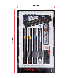 Набор изографов Rotring 0,2/0,35/0,7мм, мех. карандаш 0,5мм, грифели, ластик, насадка для циркуля