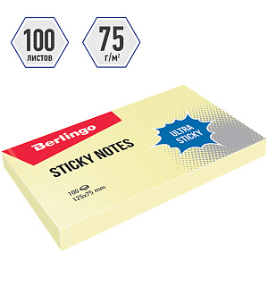 Самоклеящийся блок Berlingo "Ultra Sticky", 125*75мм, 100л, пастель, желтый