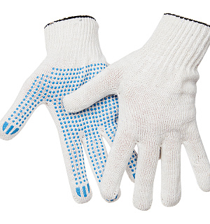 Перчатки х/б 10 класс OfficeClean, эконом, с точечным ПВХ, 4 нитки, белый, (40-42г), 116 текс