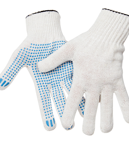 Перчатки х/б 10 класс OfficeClean, эконом, с точечным ПВХ, 4 нитки, белый, (40-42г), 116 текс