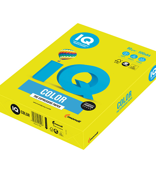 Бумага IQ "Color neon" А4, 80г/м2, 500л. (желтый неон)
