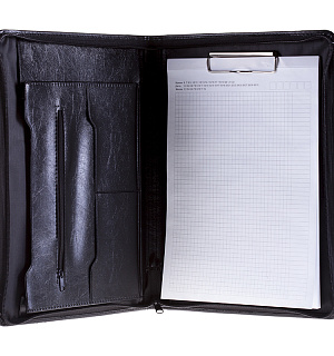 Папка деловая OfficeSpace "Merkury" имп. кожзам., на молнии, блокнот, зажим для бумаг