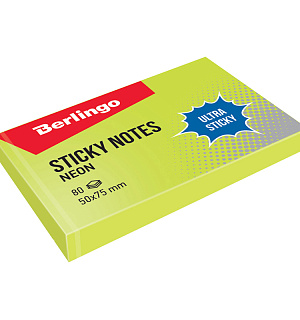 Самоклеящийся блок Berlingo "Ultra Sticky", 50*75мм, 80л, зеленый неон