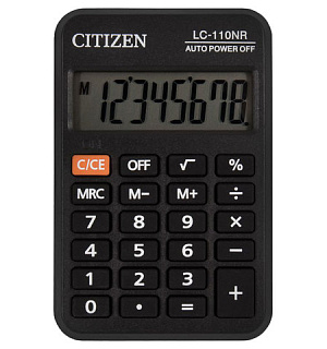 Калькулятор карманный CITIZEN LC-110NR, МАЛЫЙ (89х59 мм), 8 разрядов, питание от батарейки, ЧЕРНЫЙ