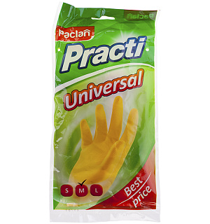 Перчатки резиновые Paclan "Practi.Universal", М, желтые, пакет с европодвесом