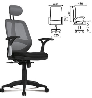 Кресло BRABIX "Saturn ER-400", с подголовником, комбинированное, черное/серое, 530871