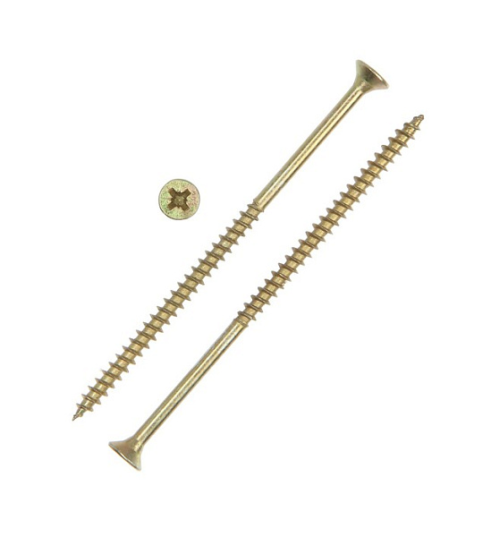 Саморез универсальный 5х100, потай, крупная резьба,шлиц PZ2, жёлтый цинк, 2310 шт, 12 кг