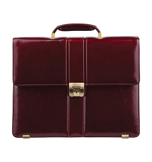Портфель Delucci "Гиперион", кожа, темный коньяк, 2 отделения, метал. замок, с ремнем