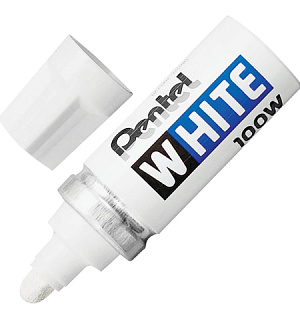 Маркер-краска лаковый PENTEL (Япония) WHITE, 6,5 мм, БЕЛЫЙ, алюминиевый корпус, длина письма 1200 м, X100W