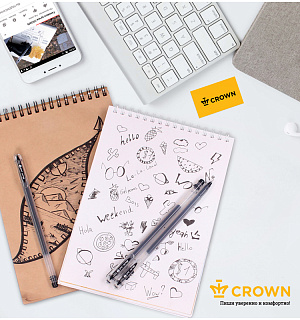 Ручка гелевая Crown "Multi Jell" черная, 0,4мм, игольчатый стержень